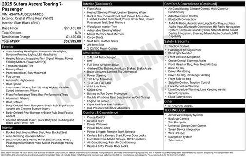 Crystal White Pearl 2025 Subaru Ascent Touring