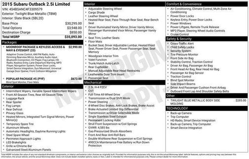 2015 Subaru Outback 2.5i Limited