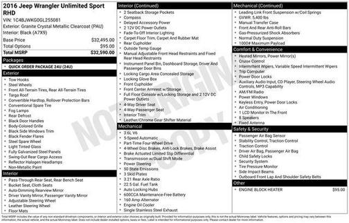 2016 Jeep Wrangler Unlimited Sport RHD