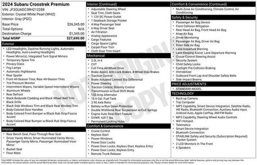 Crystal White Pearl 2024 Subaru Crosstrek Premium