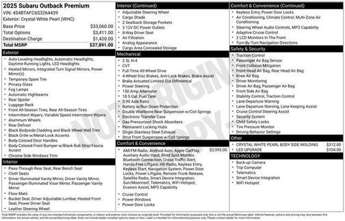 Crystal White Pearl 2025 Subaru Outback Premium