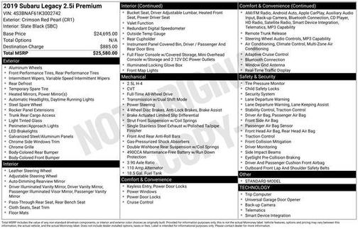 2019 Subaru Legacy 2.5i Premium