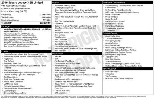 2016 Subaru Legacy 3.6R Limited