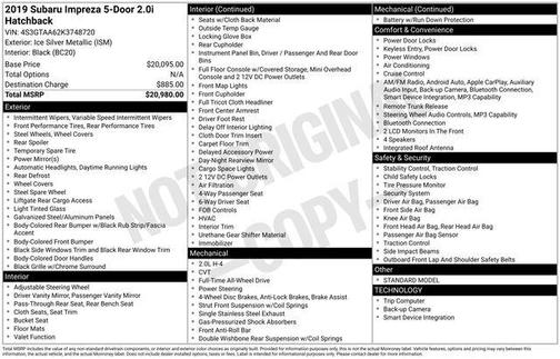 Ice Silver Metallic 2019 Subaru Impreza 2.0i