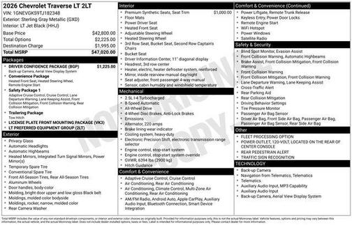 Sterling Gray Metallic 2026 Chevrolet Traverse LT