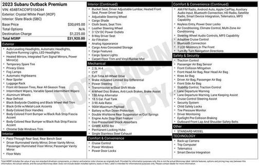 Crystal White Pearl 2023 Subaru Outback Premium