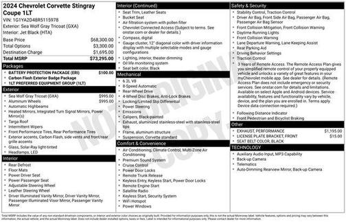 Sea 2024 Chevrolet Corvette Stingray w/1LT
