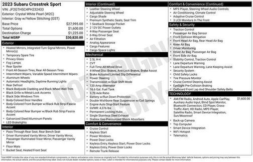 Crystal White Pearl 2023 Subaru Crosstrek Sport