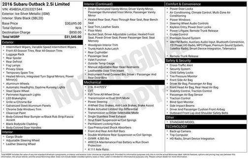 2016 Subaru Outback 2.5i Limited