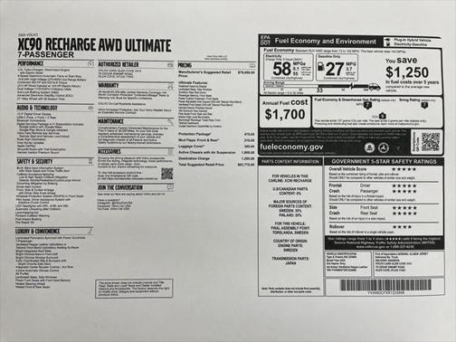 2024 Volvo XC90 Recharge Plug-In Hybrid T8 Ultimate Bright Theme 7-Seater