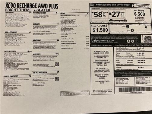 2023 Volvo XC90 Recharge Plug-In Hybrid T8 Plus Bright Theme 7-Seater