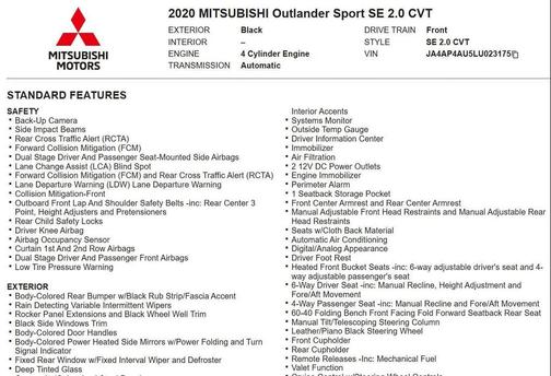 2020 Mitsubishi Outlander Sport SE