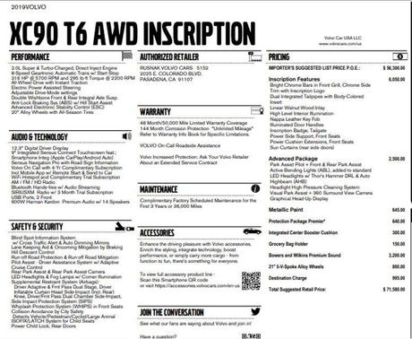 Blue 2019 Volvo XC90 T6 Inscription