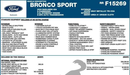 Azure Gray Metallic Tri-Coat 2024 Ford Bronco Sport Badlands