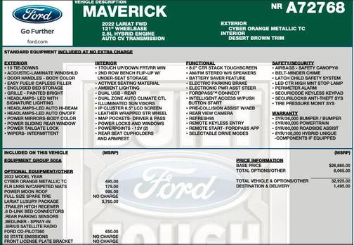 Cyber Orange Tricoat Metallic 2022 Ford Maverick Lariat