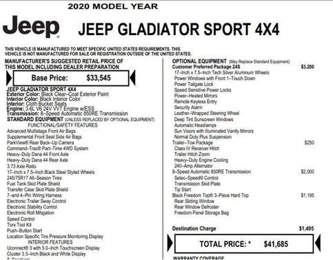 2020 Jeep Gladiator Sport S