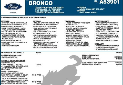Azure Gray Metallic Tri-Coat 2024 Ford Bronco Everglades