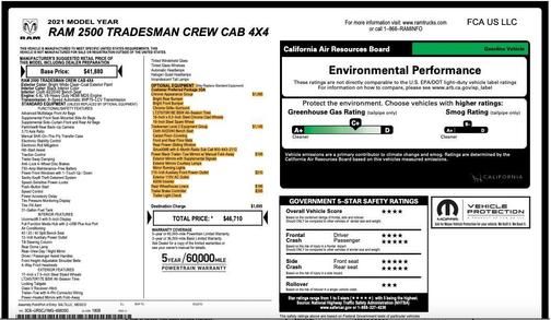 2021 RAM 2500 Tradesman Crew Cab 4x4 6'4' Box
