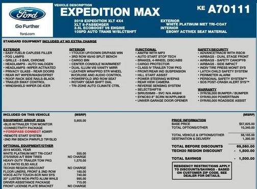 White Platinum Metallic Tri-Coat 2019 Ford Expedition Max XLT