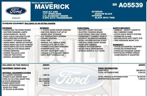 Black 2025 Ford Maverick XLT
