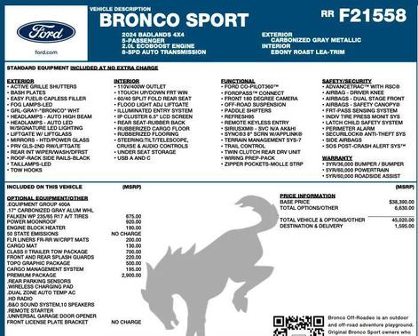 Carbonized Gray Metallic 2024 Ford Bronco Sport Badlands