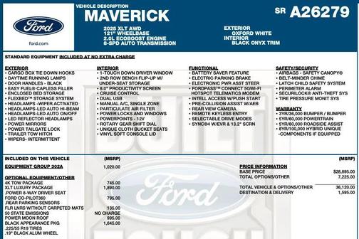 White 2025 Ford Maverick XLT