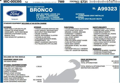Carbonized Gray Metallic 2025 Ford Bronco Big Bend