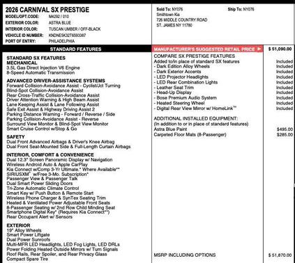 Astra Blue 2026 Kia Carnival SX Prestige