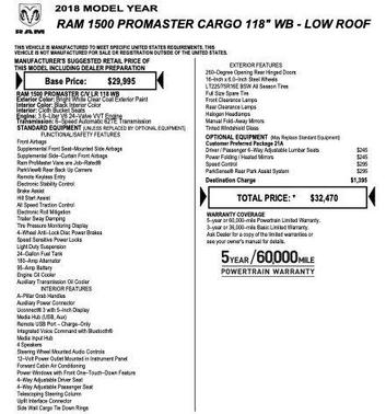 Bright White Clearcoat 2018 RAM ProMaster 1500 Low Roof