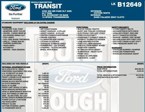 White Platinum Metallic Tri-Coat 2020 Ford Transit-350 XLT