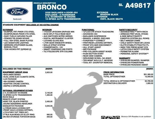 Shadow Black 2025 Ford Bronco Badlands