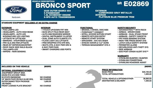 Carbonized Gray Metallic 2025 Ford Bronco Sport Outer Banks