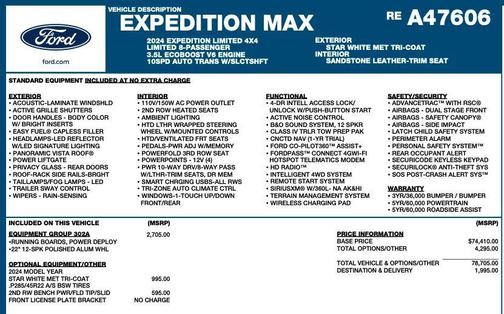 Star White Metallic Tri-Coat 2024 Ford Expedition Max Limited