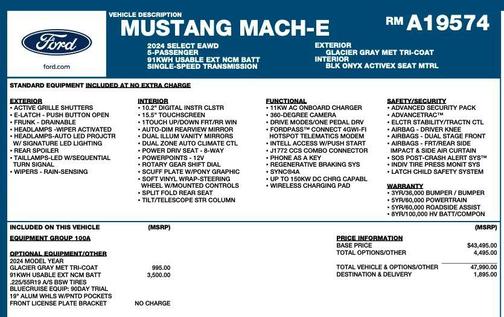Glacier Gray Metallic TriCoat 2024 Ford Mustang Mach-E Select