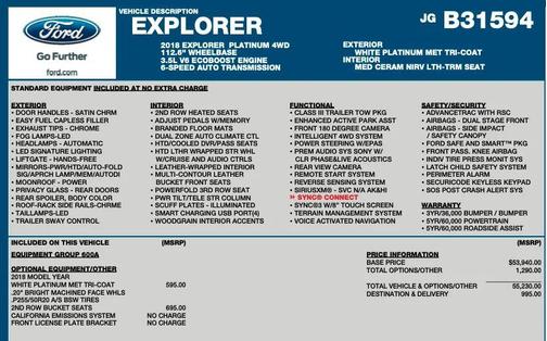 White Gold 2018 Ford Explorer Platinum