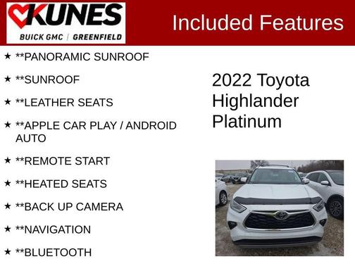 White 2022 Toyota Highlander Platinum