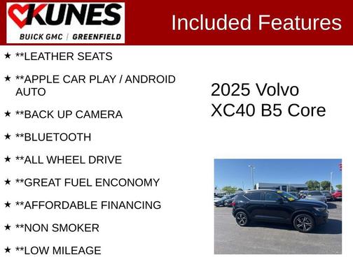 Onyx Black Metallic 2025 Volvo XC40 B5 Core Bright Theme