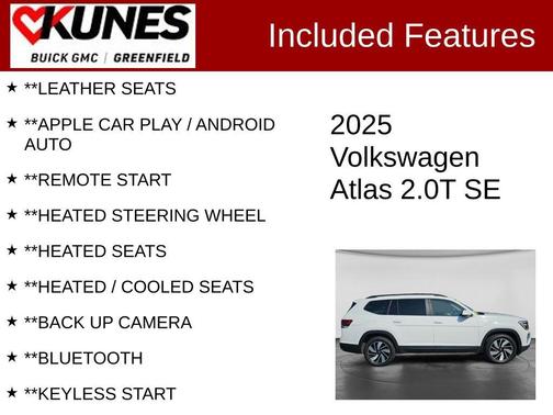 Pure White 2025 Volkswagen Atlas 2.0T SE w/Technology 4MOTION