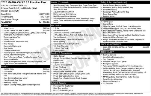 Soul Red Crystal Metallic 2026 Mazda CX-5 Premium Plus