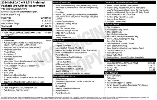Soul Red Crystal Metallic 2024 Mazda CX-5 2.5 S Preferred Package