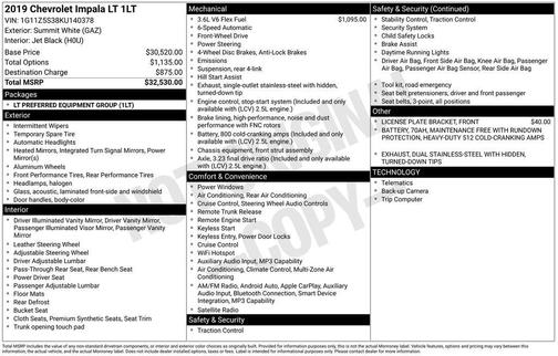 Summit White 2019 Chevrolet Impala 1LT