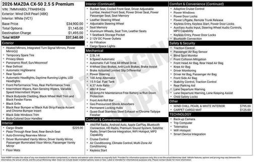 Wind Chill Pearl 2026 Mazda CX-50 2.5 S PREMIUM