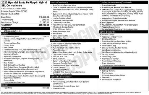 Quartz White 2022 Hyundai Santa Fe Plug-In Hybrid SEL Convenience