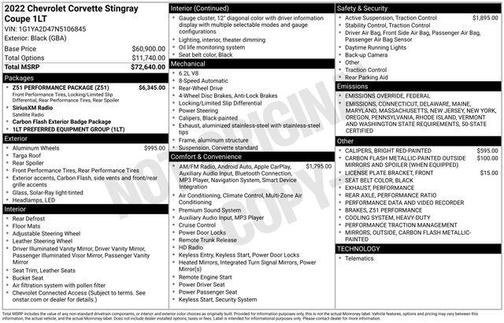 2022 Chevrolet Corvette Stingray w/1LT