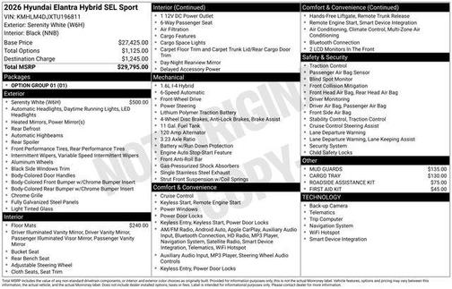 White 2026 Hyundai ELANTRA HEV SEL Sport