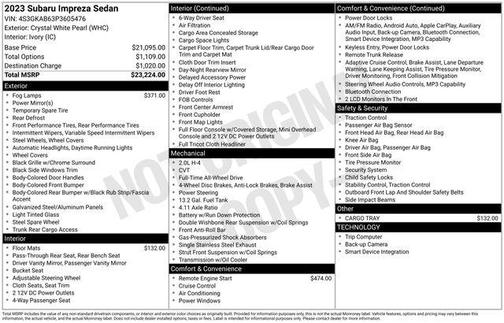 Crystal White Pearl 2023 Subaru Impreza Base