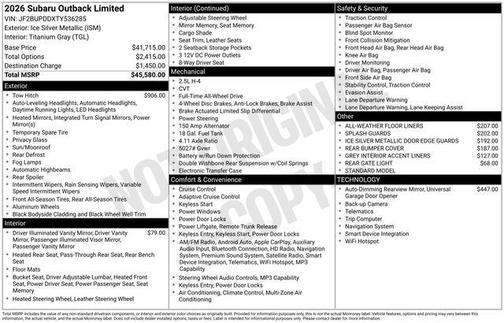 Ice Silver Metallic 2026 Subaru Outback Limited
