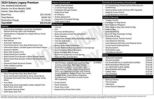 Ice Silver Metallic 2024 Subaru Legacy Premium