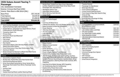 Crimson Red Pearl 2026 Subaru Ascent Touring 7-Passenger