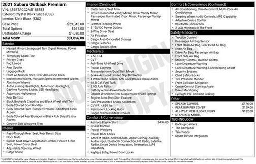Crystal Black Silica 2021 Subaru Outback Premium